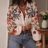 Loose Long Sleeve Printed Shirt Top