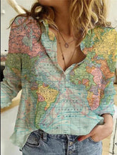 Map Depiction Printed Long-sleeved Women's Shirt
