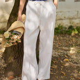 Drawstring Linen Casual Pants Women's Straight Wide-leg Pants