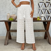 Lace Trousers Summer High Waist See-through Straight-leg Pants Women