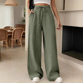 European And American Women's Clothing Casual Wide Leg Lace-up Pocket Casual Pants
