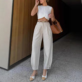 Women's Fashionable White Elegant Cropped Pants