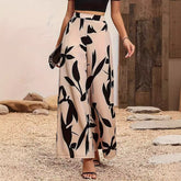 Leaf Print High Waisted Hanging Wide Leg Casual Pants