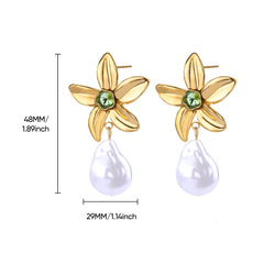 Stainless Steel Flower Green Zircon Stud Earrings