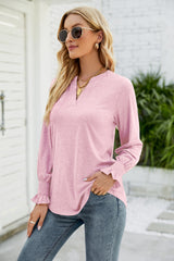 New Women's Casual V-neck Lotus Leaf Sleeve Loose T-shirt