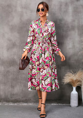 Leaves Printed Mid-length Long Sleeve Dress