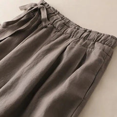 High Waist Side Lace-up Retro Art Elastic-waist Casual Pants For Women