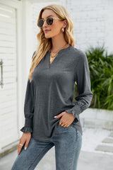 New Women's Casual V-neck Lotus Leaf Sleeve Loose T-shirt