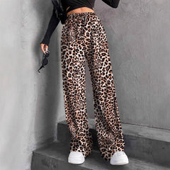 New Women's Elastic Waist Pinstripe Road Straight Wide Leg