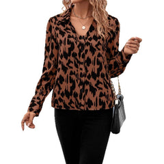 Women's Long-sleeved Printed Leopard Print Loose Chiffon Shirt