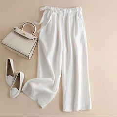 High Waist Side Lace-up Retro Art Elastic-waist Casual Pants For Women