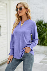 New Women's Casual V-neck Lotus Leaf Sleeve Loose T-shirt