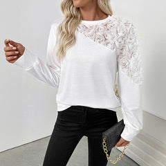 Rose Three-dimensional Flower Decorative Long Sleeve Solid Color Hoodie Women