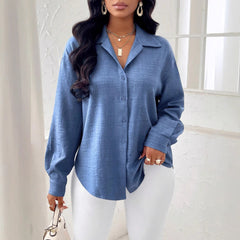 European And American Fashion Commuter Women's Simple Solid Color Long Sleeve Shirt