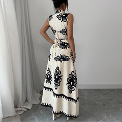 Women's Sleeveless Blouse Lace-up Skirt