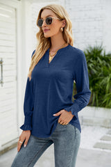 New Women's Casual V-neck Lotus Leaf Sleeve Loose T-shirt