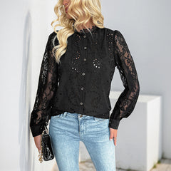 Solid Color Elegant Lace Stitching Blouse