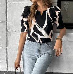 European And American Leisure Vacation Style Printed Short Sleeve Small Shirt