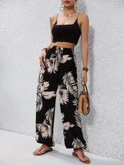 Leaf Pattern Waist Thin Belt Comfortable Casual Pants Trousers