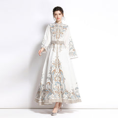 European And American Style Retro Printed Bell Sleeve Dress