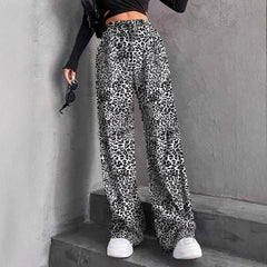 New Women's Elastic Waist Pinstripe Road Straight Wide Leg