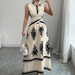 Women's Sleeveless Blouse Lace-up Skirt