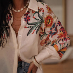 Loose Long Sleeve Printed Shirt Top