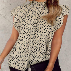 Women's Leopard Print Ruffled Sleeveless Chiffon Shirt