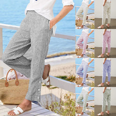 Women's Striped Pants Loose Elastic Waist