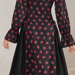 Women's Elegant Floral Print Square Neck Dress With Puff Sleeves & Cinched Waist, Summer Bohemian Dress