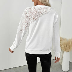 Rose Three-dimensional Flower Decorative Long Sleeve Solid Color Hoodie Women