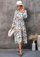 Leaves Printed Mid-length Long Sleeve Dress
