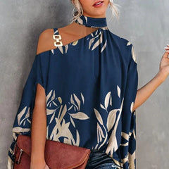 Wear Halter Shawl Printed Elegant Short Sleeve Bat Shirt