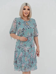 Women's Lace Up Simple Printed Pleated Dress