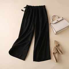 High Waist Side Lace-up Retro Art Elastic-waist Casual Pants For Women