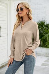 New Women's Casual V-neck Lotus Leaf Sleeve Loose T-shirt