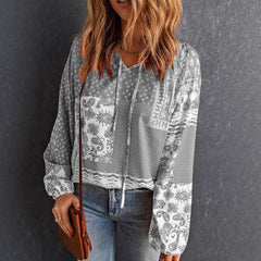 Women's Long-sleeved Printed Ethnic Blouse T-shirt Shirt