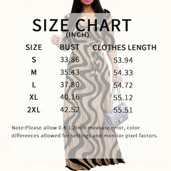 Women's Summer Geometric Print Maxi Dresses Casual 3 4 Sleeve V-Neck Tie Waist Long Dress