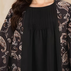 Women's Plus Size Bohemian Floral Printed Maxi Dress, Pleated Front Long Sleeve Crew Neck Loose Fit