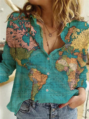 Map Depiction Printed Long-sleeved Women's Shirt