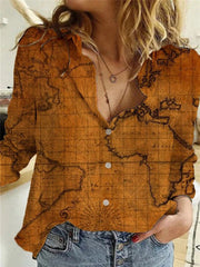 Map Depiction Printed Long-sleeved Women's Shirt
