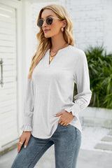 New Women's Casual V-neck Lotus Leaf Sleeve Loose T-shirt