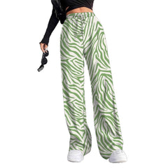 New Women's Elastic Waist Pinstripe Road Straight Wide Leg