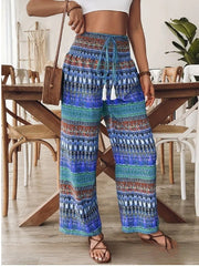 Women's Printed Wear Casual High Waist Elastic Trousers