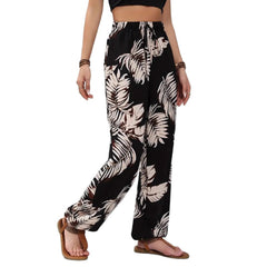 Leaf Pattern Waist Thin Belt Comfortable Casual Pants Trousers