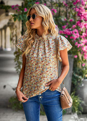 Women's Loose Casual Top Floral Round Neck Shirt