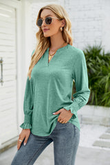 New Women's Casual V-neck Lotus Leaf Sleeve Loose T-shirt