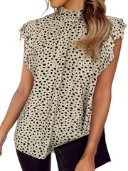 Women's Leopard Print Ruffled Sleeveless Chiffon Shirt