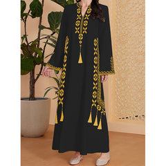 Women's Printed V-neck Robe Arabic Ethnic Print Dress