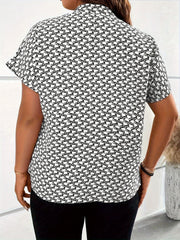 Women's Plus Size Irregular Diamond Print Blouse - Summer Casual Top